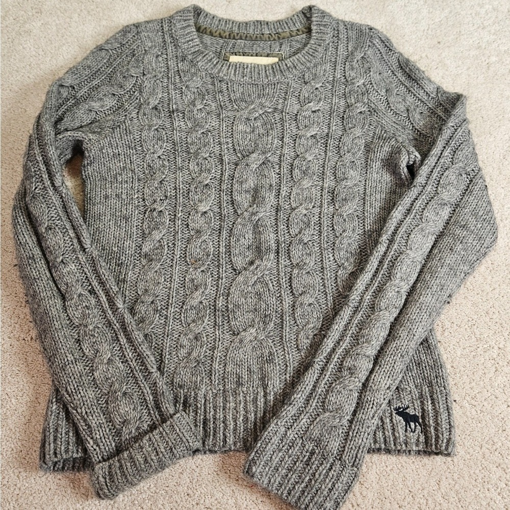 Fisherman Chunky Cable-Knit Abercrombie & Fitch Alpaca Blend Sweater M Gray Y2K